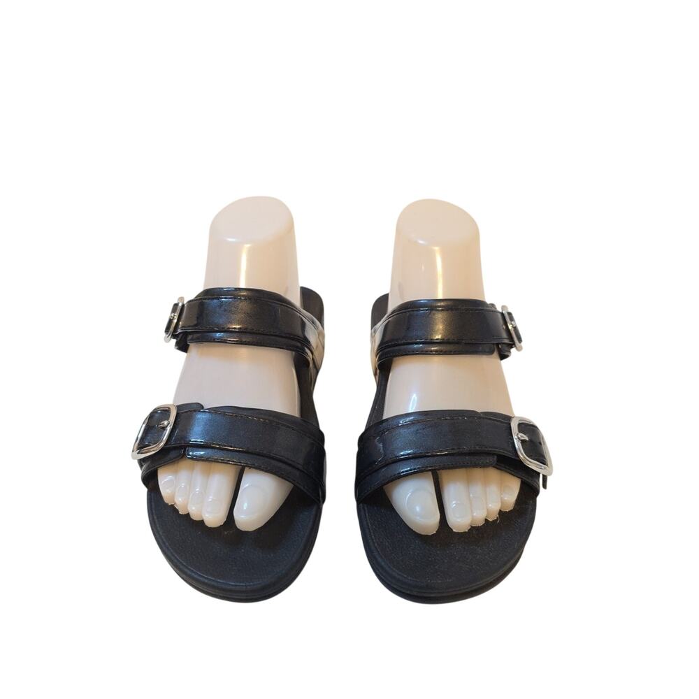 Fitflop Women's 7 M Black Leather Double Strap With Buckles Sandals